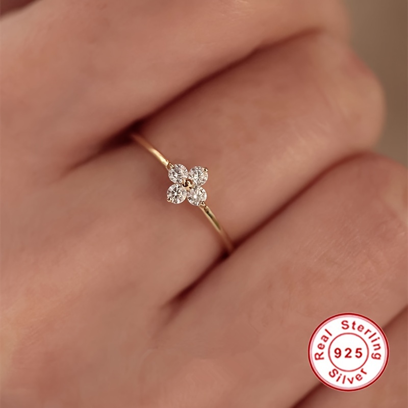 Sterling Silver Four Leaf Clover Ring with CZ